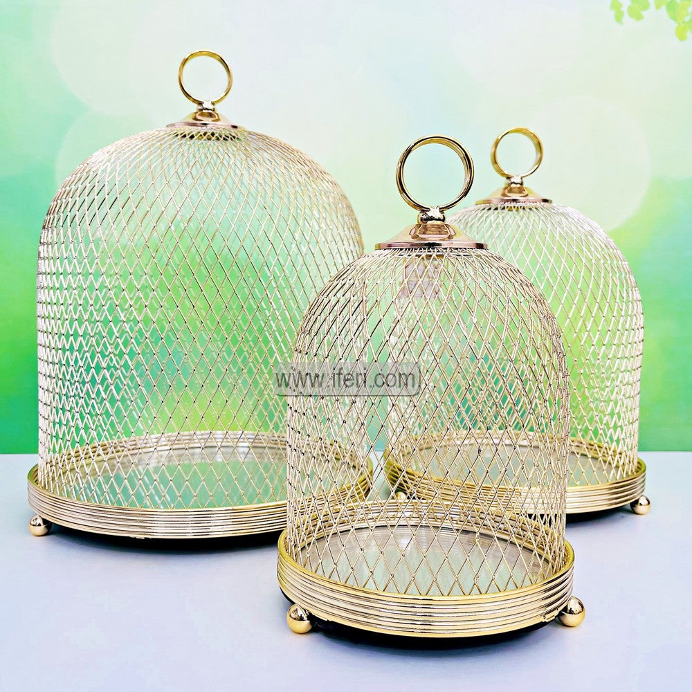 3 Pcs Exclusive Metal & Glass Mirror Cage Candle Holder RY3319