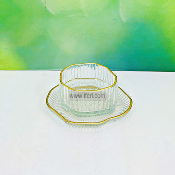 12 Pcs Golden Rim Glass Firni, Dessert, Soup Serving Bowl & Saucer Set BS102