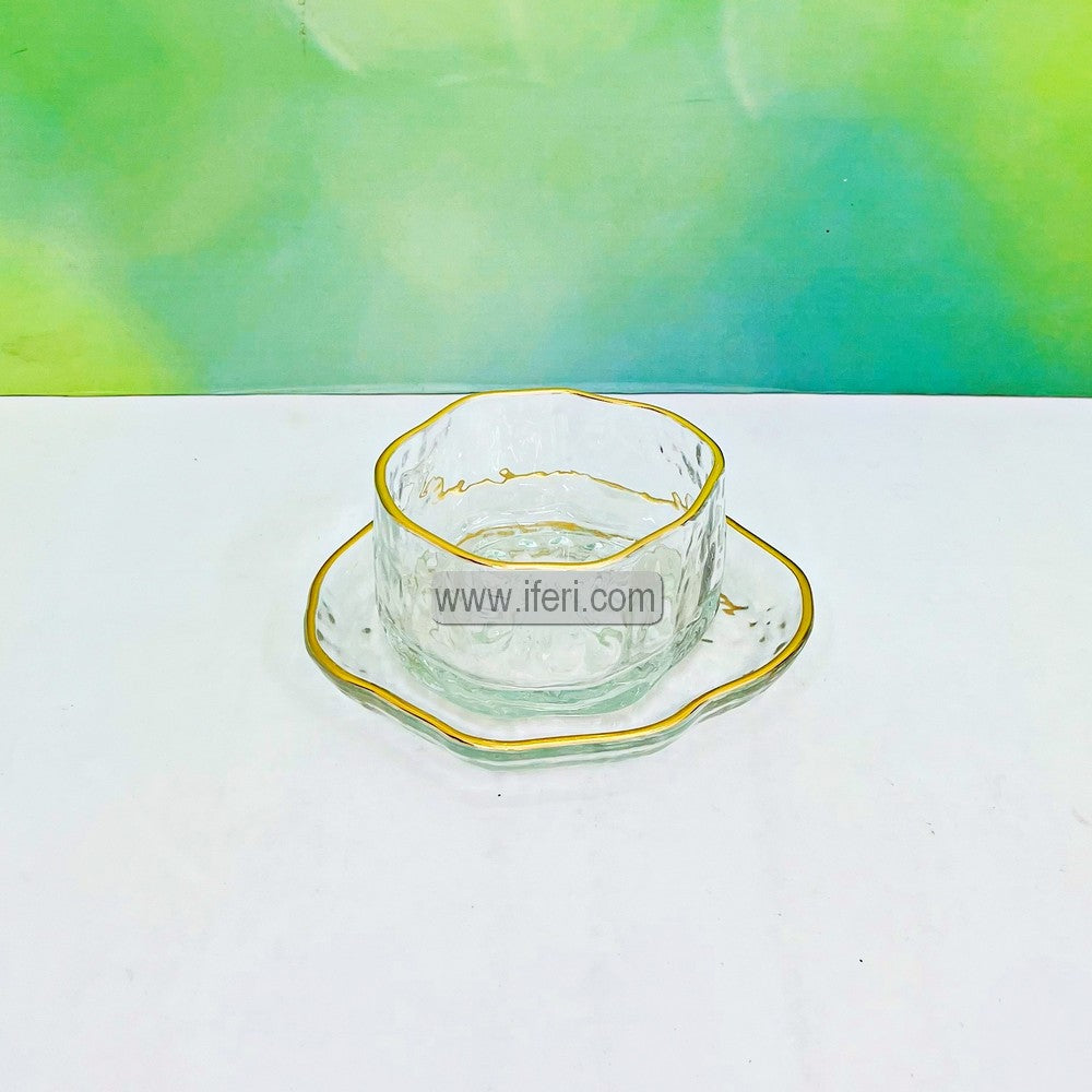 12 Pcs Golden Rim Glass Firni, Dessert, Soup Serving Bowl & Saucer Set BS103