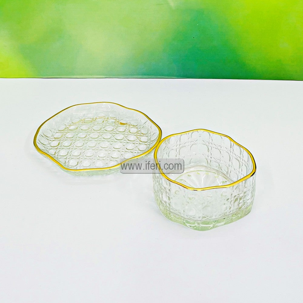 12 Pcs Golden Rim Glass Firni, Dessert, Soup Serving Bowl & Saucer Set BS104