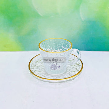 12 Pcs Golden Rim Glass Tea Cup & Saucer Set BS105