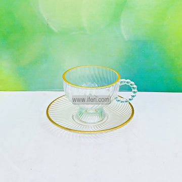 12 Pcs Golden Rim Glass Tea Cup & Saucer Set BS106
