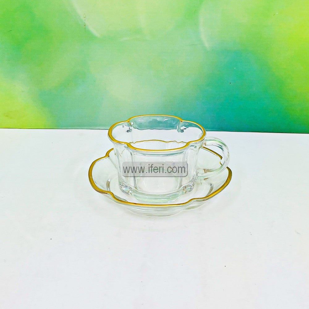 12 Pcs Golden Rim Glass Tea Cup & Saucer Set BS107