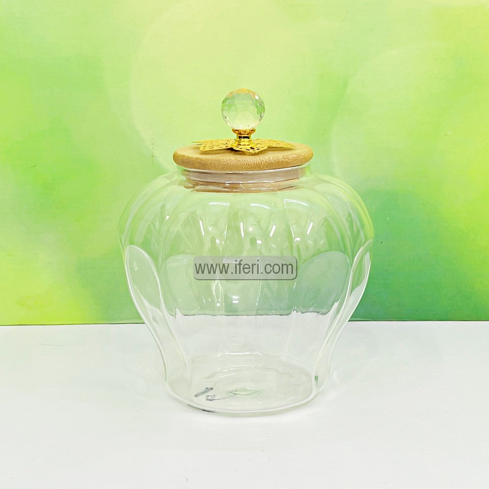7.3 Inch Glass Candy Box, Storage Box with Bamboo Lid RH0486
