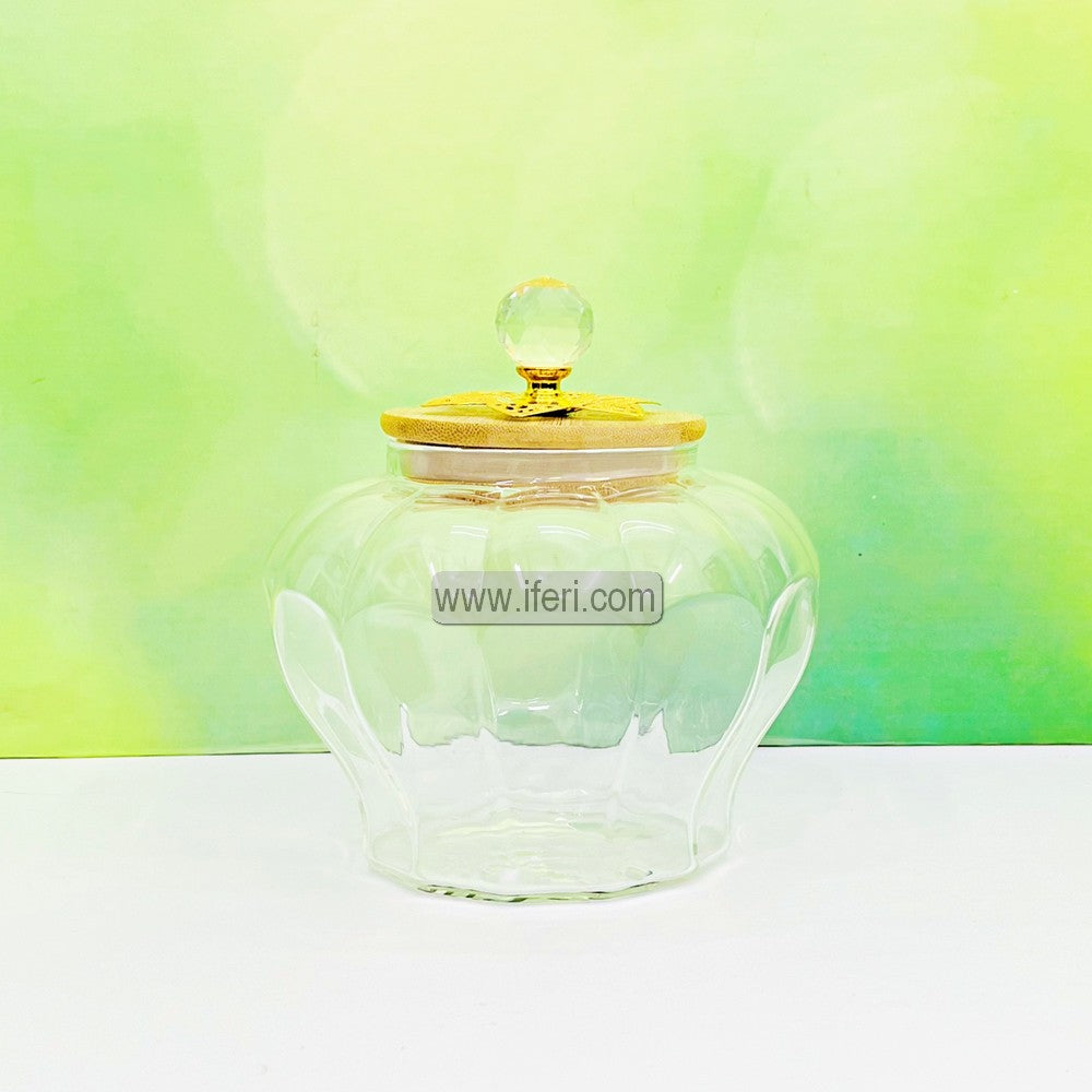 5.8 Inch Glass Candy Box, Storage Box with Bamboo Lid RH0487