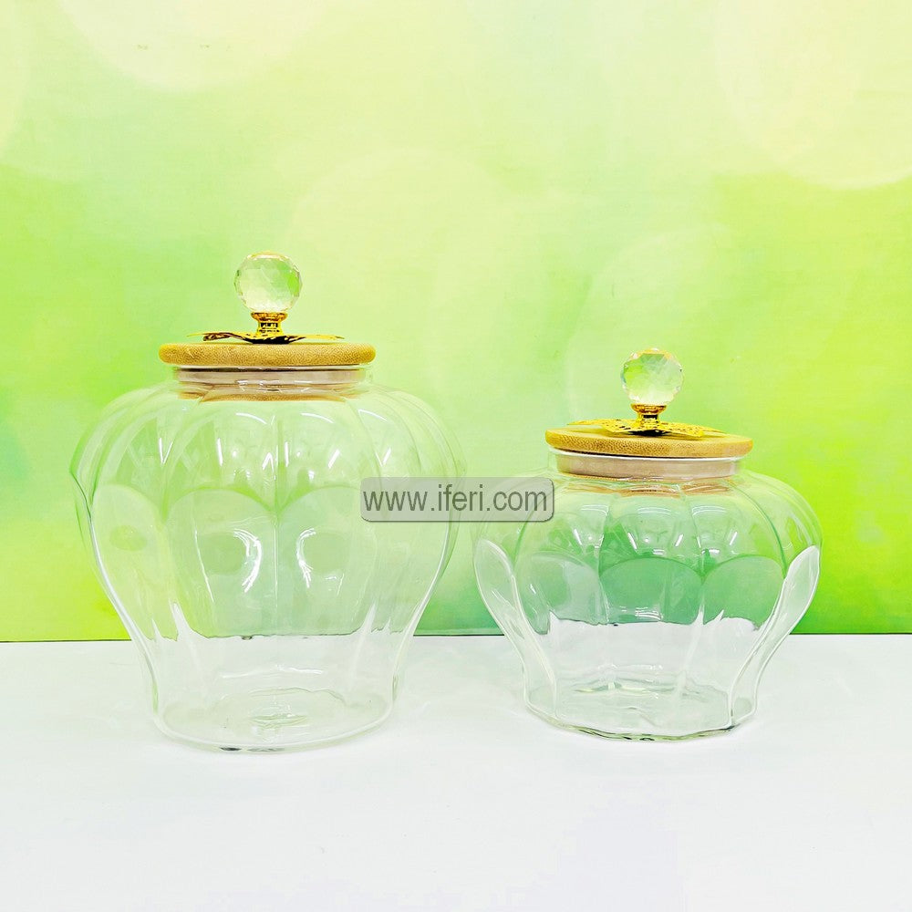 2 Pcs Glass Candy Box, Storage Box with Bamboo Lid RH0488