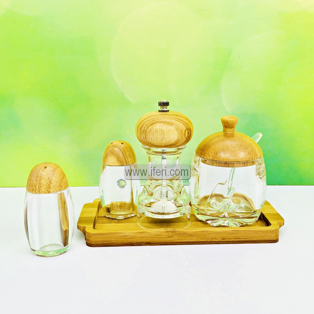 4 Pcs Acrylic Salt Pot, Salt Pepper Shaker & Pepper Grinder Set with Tray RH0493