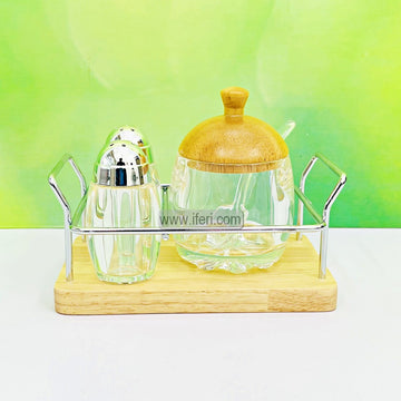 3 Pcs Acrylic Salt Pot & Salt Pepper Shaker Set with Tray RH0494