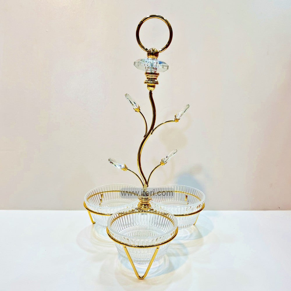 3 Pcs Glass Dried Fruit, Candy, Dessert Serving Bowl with Metal Stand RY2971