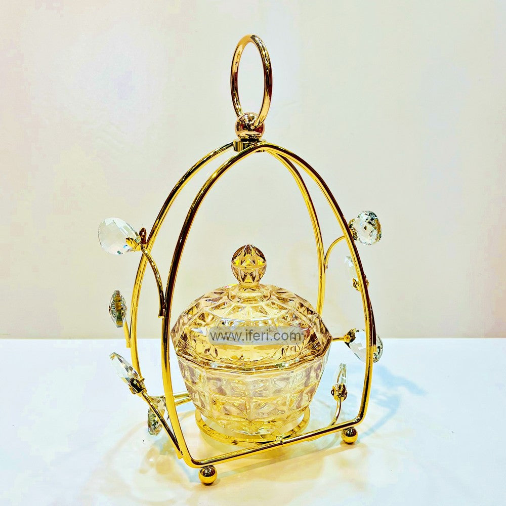 4.2 Inch Glass Candy Box, Storage Box with Metal Stand RY2977