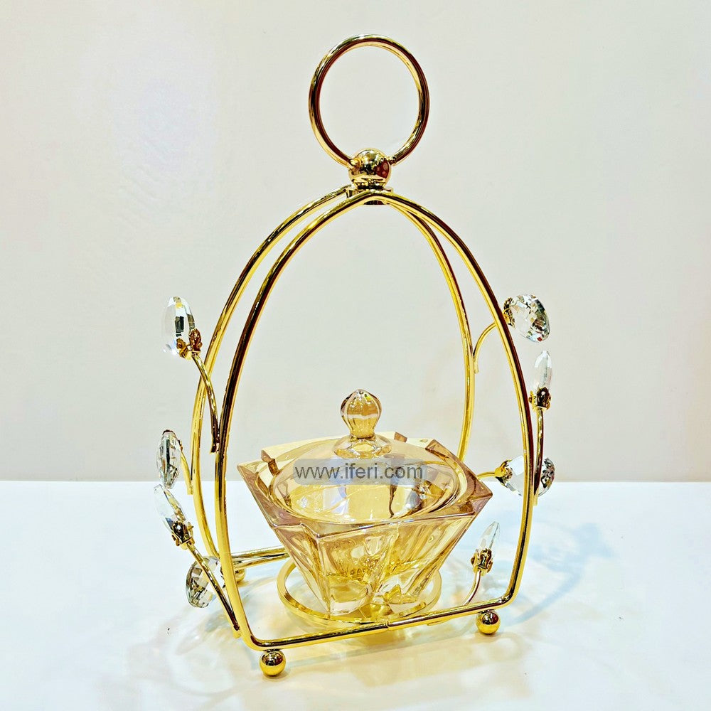 4.5 Inch Glass Candy Box, Storage Box with Metal Stand RY2978