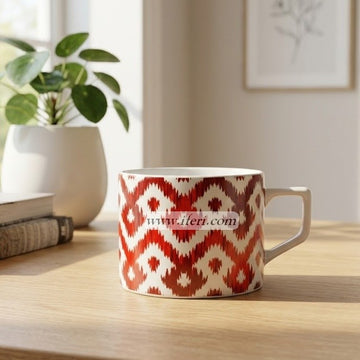 Red & White Maze Pattern Ceramic Coffee Mug CGA0455