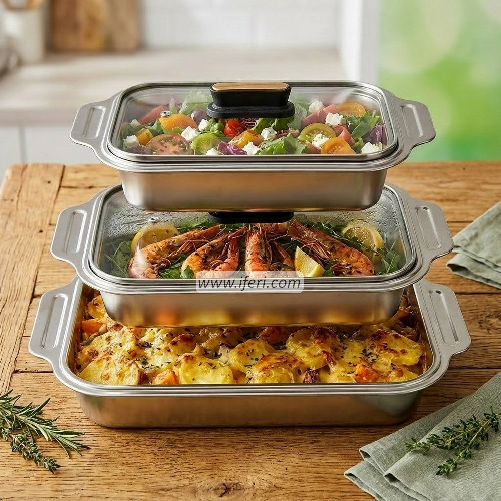 3 Pcs Stainless Steel Casserole Set with Lid BDK018
