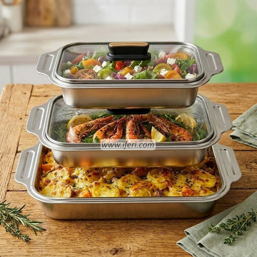3 Pcs Stainless Steel Casserole Set with Lid BDK018