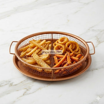 9.2 Inch Metal  Basket and Tray for Oven, Golden Round Crisper Pan Rack Set, Oil Drainer AnZ022