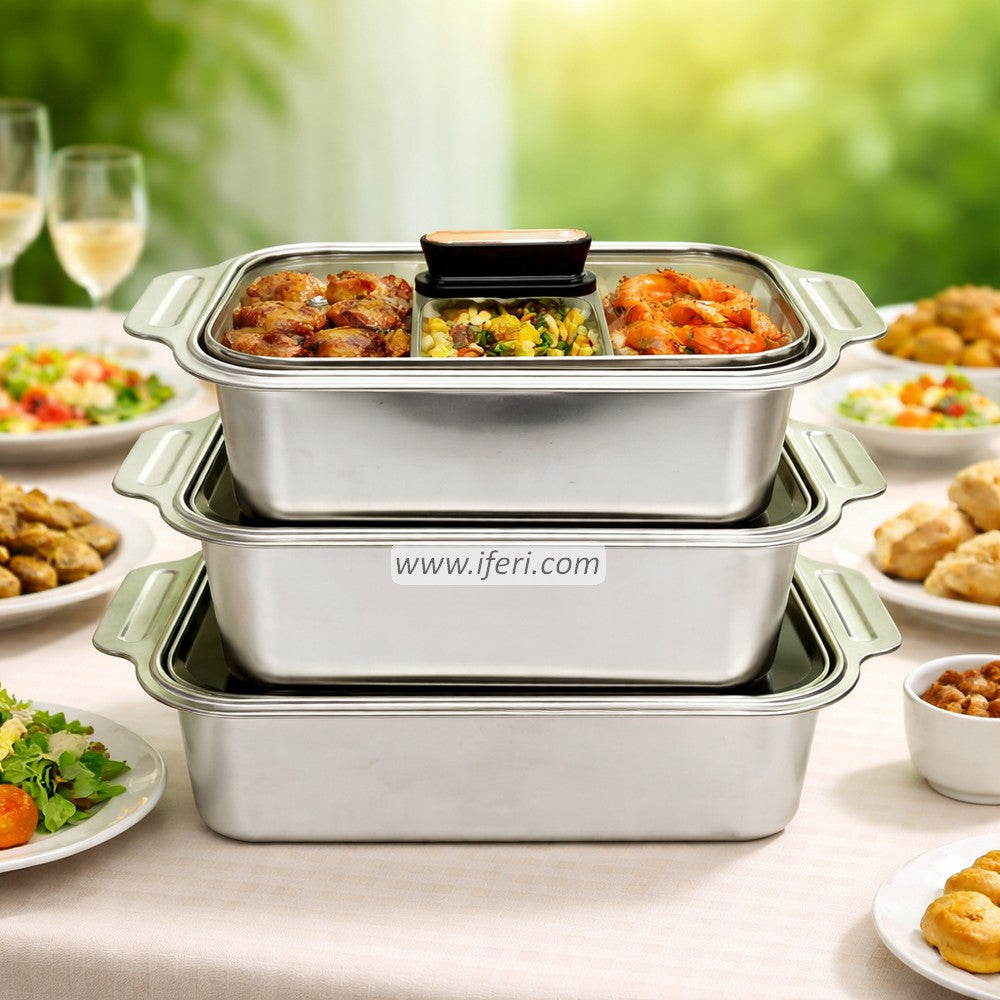 3 Pcs Stainless Steel Casserole Set with Lid BDK017