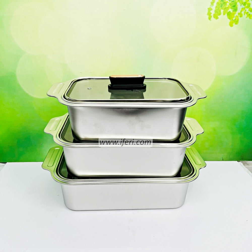 3 Pcs Stainless Steel Casserole Set with Lid BDK017