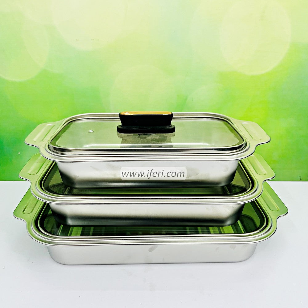 3 Pcs Stainless Steel Casserole Set with Lid BDK018