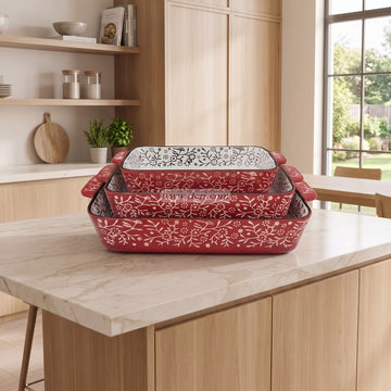 3 Pcs Rectangular Shape Ceramic Casserole Dish OMR2415