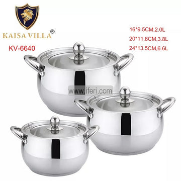 3 Pcs Kaisa Villa Stainless Steel Cookware Set with Lid KV-6640