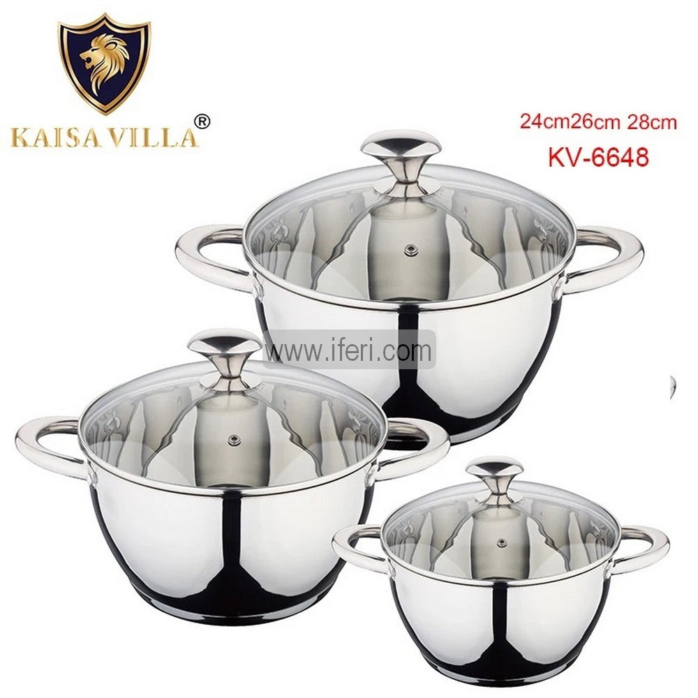3 Pcs Kaisa Villa Stainless Steel Cookware Set with Lid KV-6648