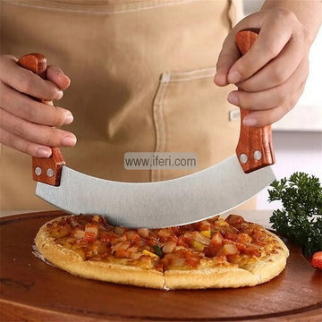 10 Inch Double Handle Stainless Steel Half Moon Pizza Cutter Knife UNQ0402