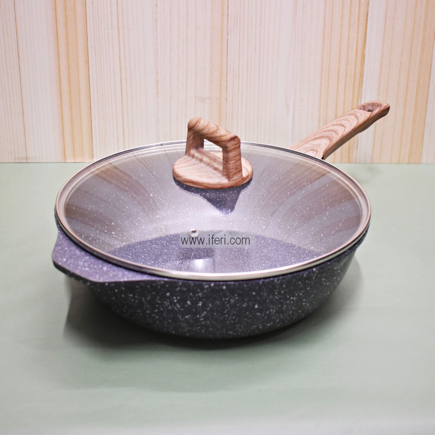 32cm Uakeen Non-Stick Granite Coated Wok Pan With Lid RH1854