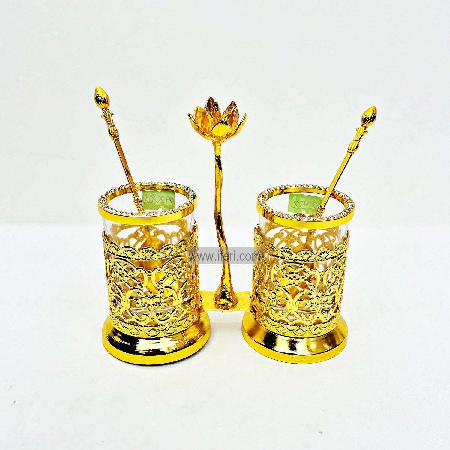 2 Pcs Metal & Glass Spoon Holder with Spoon RY2238