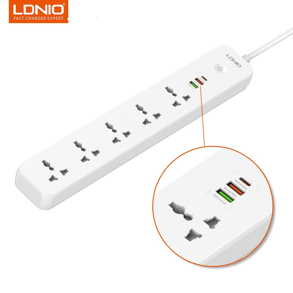 LDNIO SC5319 Multi Socket Extension Lead with 5 AC 3 USB Power Socket Plug Extender 2M LDN1010