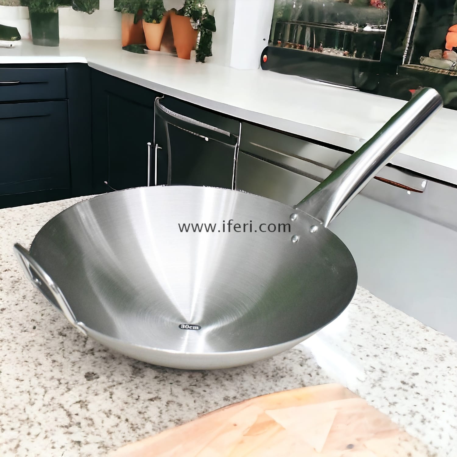 34cm Stainless Steel Cooking Karai With Handle DL6790