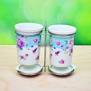 2 Pcs Ceramic Spoon Holder with Stand TG10389