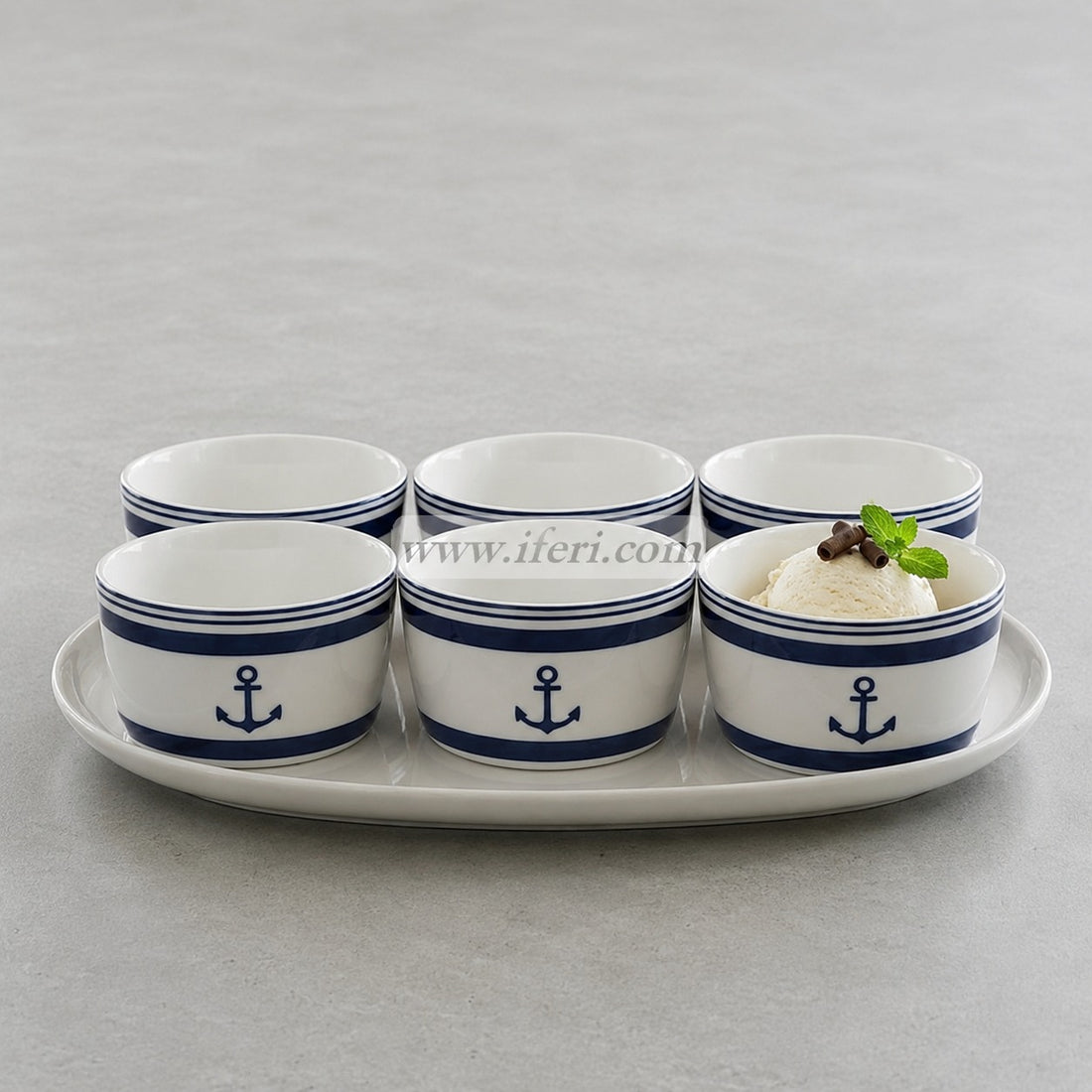 6 Pcs Ceramic Ice-cream Bowl with Tray CGA0424-1