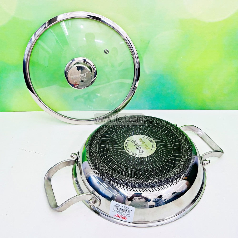 32cm Uncoated Honeycomb Design Stainless Steel Non-Stick Cookware / Karai with Lid DL6895