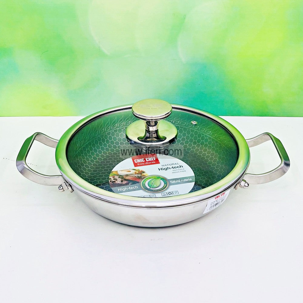 30cm Uncoated Honeycomb Design Stainless Steel Non-Stick Cookware / Karai with Lid DL6895