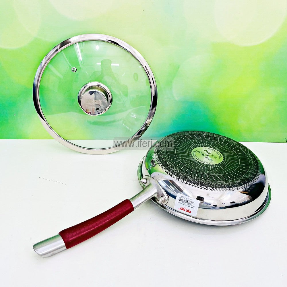 26cm Uncoated Honeycomb Design Stainless Steel Non-Stick Fry Pan with Lid DL6897