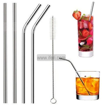 4 Pcs Reusable Stainless Steel Drinking Straw with Cleaner Brush LB6331