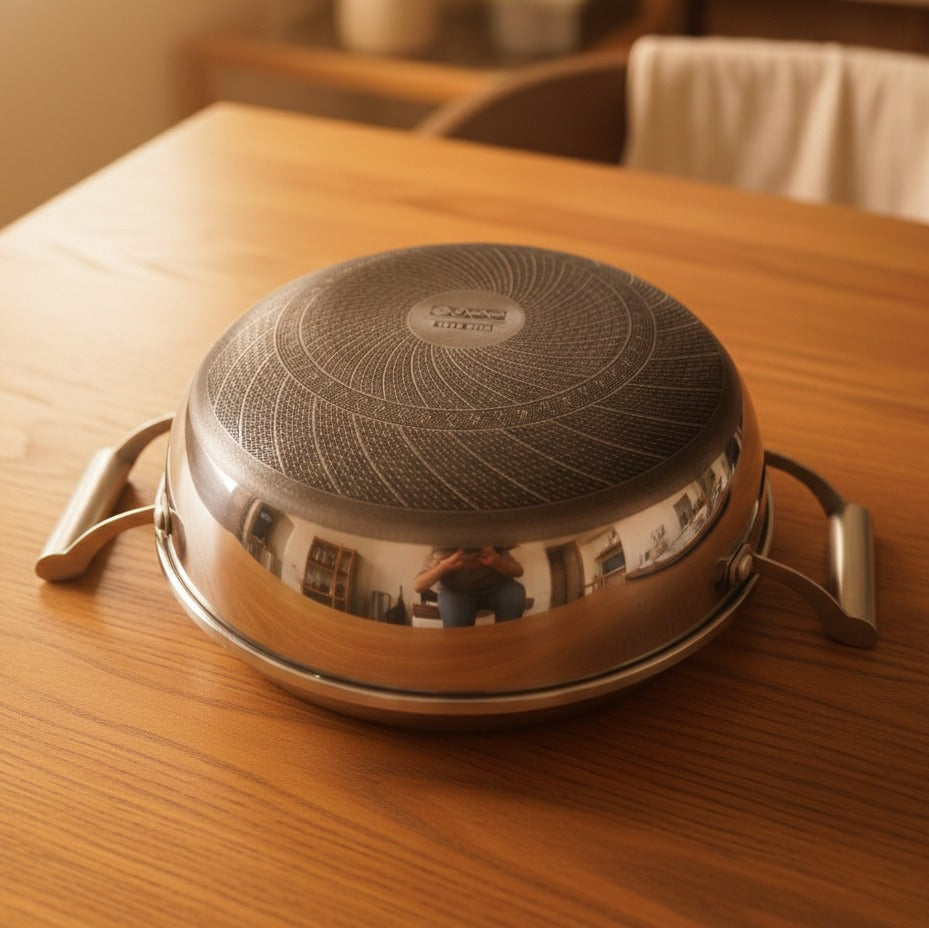 32cm Uncoated Honeycomb Design Stainless Steel Non-Stick Cookware / Karai with Lid SMN0129