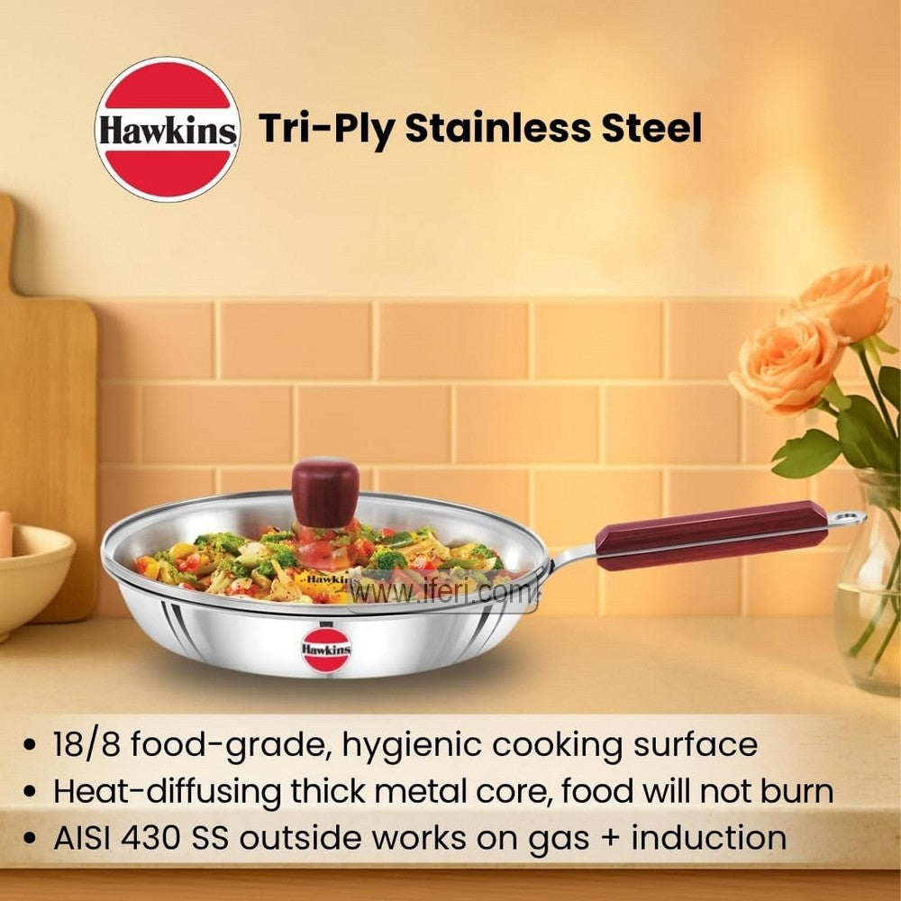 24cm Hawkins Triply Stainless Steel Frying Pan with Glass Lid ALM6981