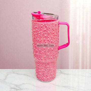 9.5 Inch Stone Decorated Ladies Coffee Cup, Vacuum Cup, Tumbler with Handle GA8335