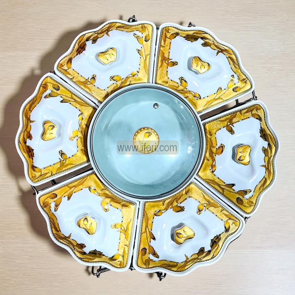 7 Part Large Size Revolving Ceramic Appetizer & Condiment Servers Set BS088