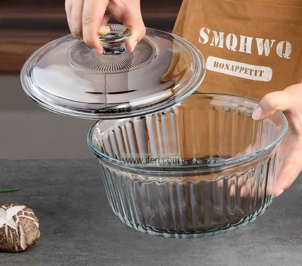 2 Pcs Round Shaped Tempered Glass Casserole Set with Lid RH0438