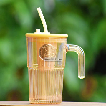 6 Inch Glass Juice Sipper Mug with Straw RH0348-1