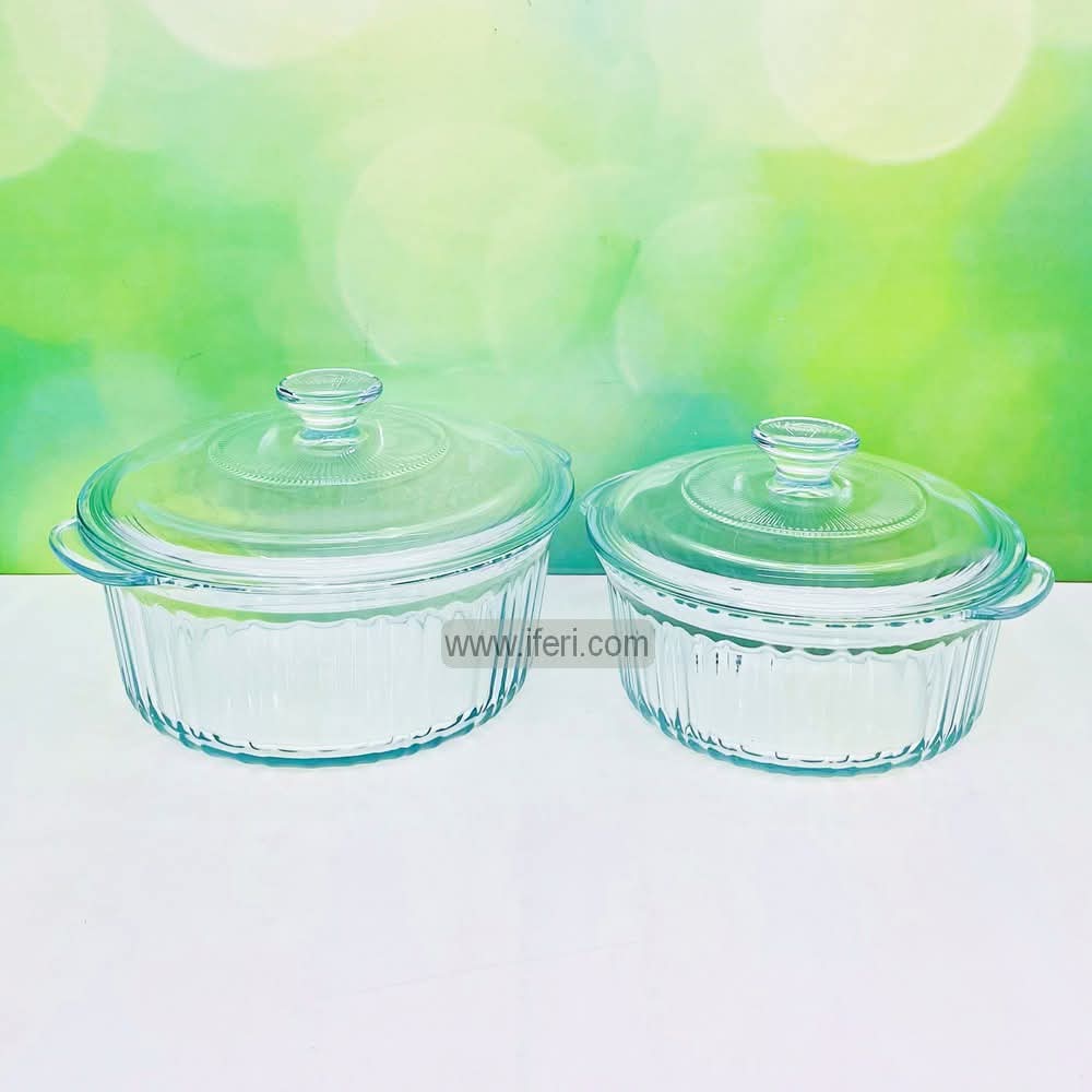 2 Pcs Round Shaped Tempered Glass Casserole Set with Lid RH0438