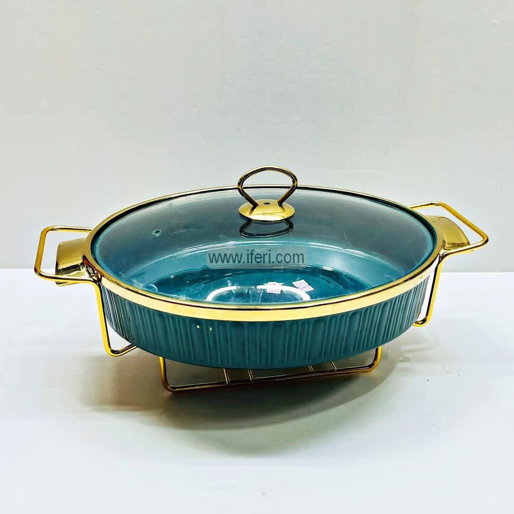 14 Inch Oval Shaped Exclusive Ceramic Casserole Dish with Food Warmer Metal Stand HR2031