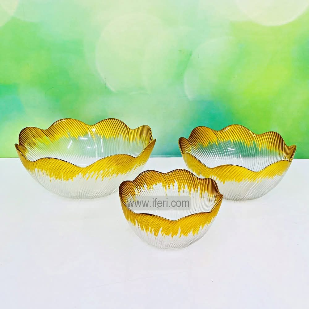 3 Pcs Golden Rim Glass Serving Bowl Set ALV0204