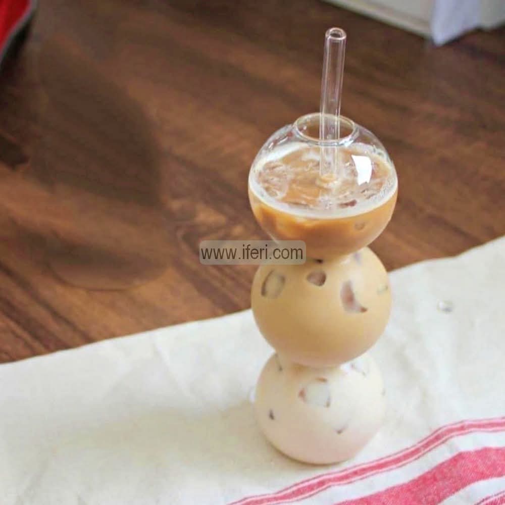 Bubble Shape Glass Juice Sipper Mug, Juice Pot with Straw GA200