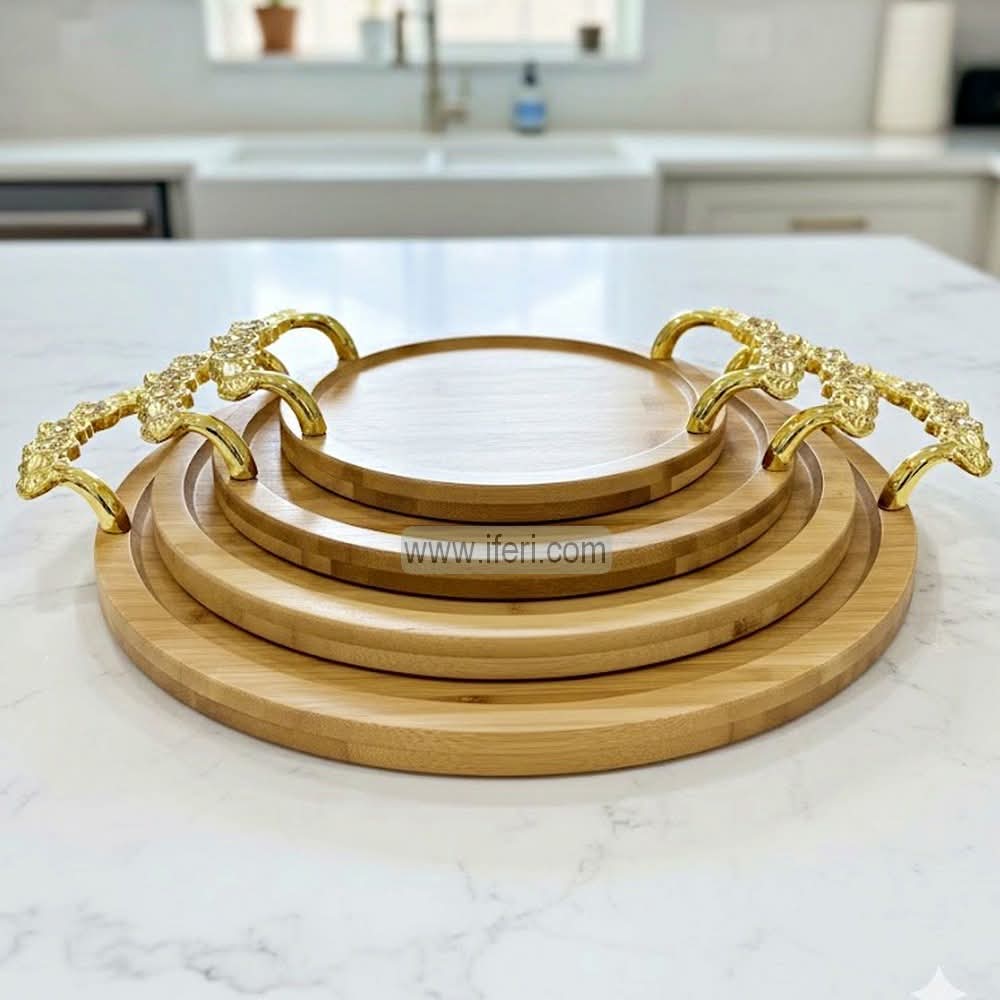 3 Pcs Exclusive Round Bamboo Serving Tray DL6922