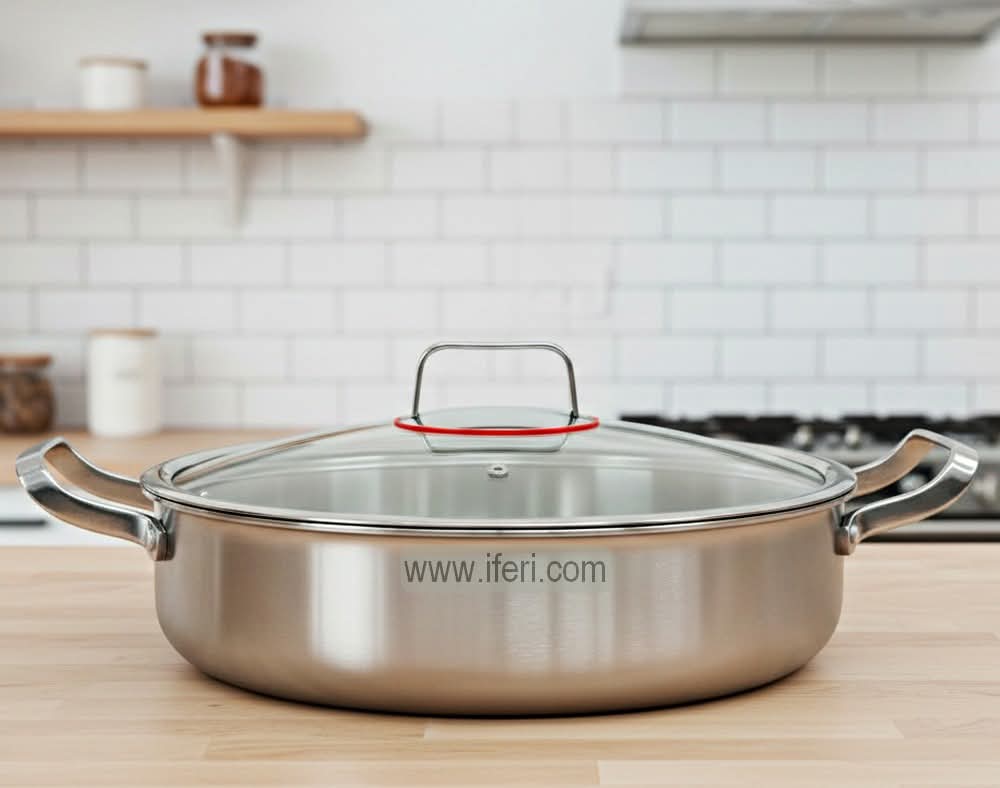 34cm Stainless Steel Shallow Cookware / Multipan with Glass Lid ALM6958