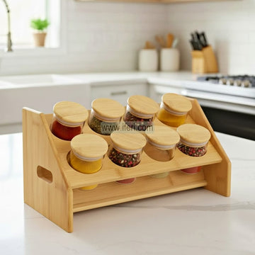 8 Pcs Airtight Glass Cookie Jar / Spice Jar Set with Stand BDK012
