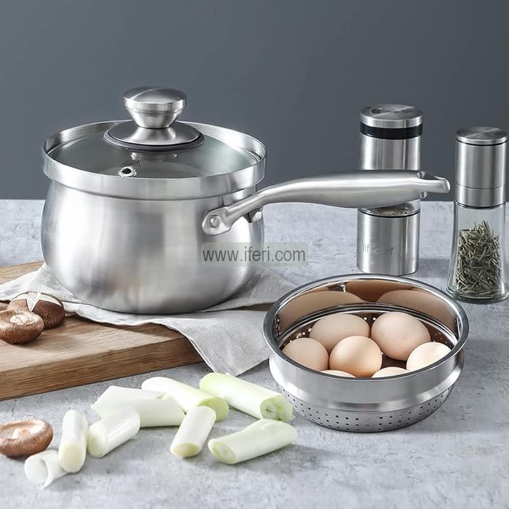 16cm Mork & Land Stainless Steel Belly Shape Milk Pan with Steamer ALM6955
